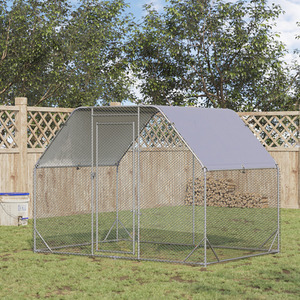 PawHut Walk-In Run with Roof for 4-6 Hens - Silver by PawHut