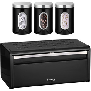 Innoteck Black Breadbin and 3pc Canister Set - Black by Innoteck