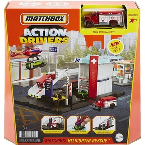 Action Drivers Vehicle Playset Realisitic - Multi / Helicopter Rescue Playset with 1 Ambulance Helicopter by Matchbox