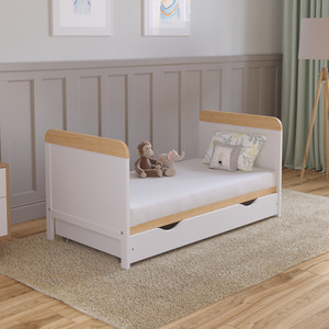 Levi Cot Bed With Drawer And Mattress - White/Pine by Love For Sleep