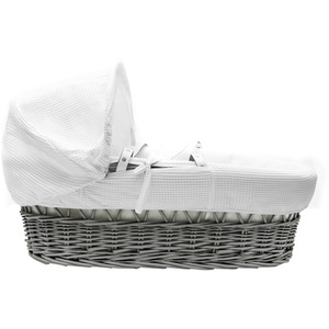 White Waffle Grey Wicker Moses Basket - White by Kinder Valley