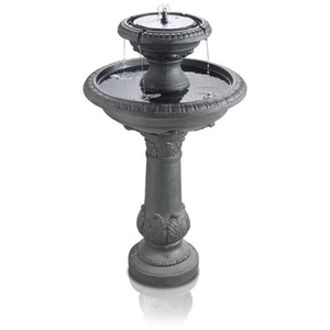 Windsor 2-Tier Solar Bird Bath Water Feature with Lights - Grey by Primrose