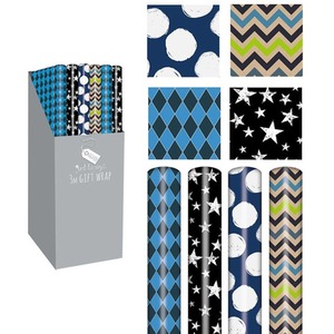 Male Birthday Wrapping Paper 4 Rolls 3M Diamond Star Dot Zig Zag - Multi by Shop4allsorts