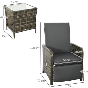 Outsunny 3 Pieces Rattan Bistro Set with Adjustable Backrest - Mix-Grey by Outsunny