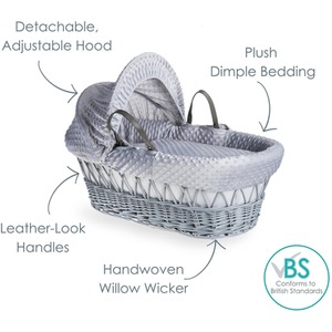 Dimple Grey Wicker Moses Basket - Grey by Clair de Lune