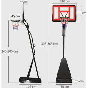 2.45-3.05m Adjustable Basketball Hoop and Stand with Wheels - Red by SPORTNOW