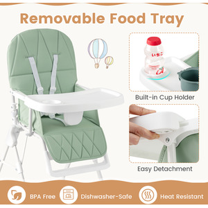 Foldable High Chair Compact Highchair - Green by Costway