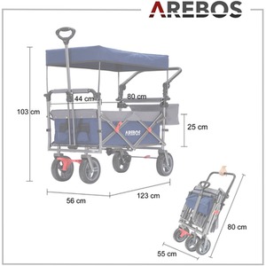 Handcart Premium Foldable with Roof - Transport Trolley - Blue by AREBOS