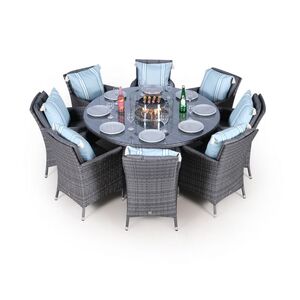 Savannah Fire Pit Round Rattan Patio Dining Set - Grey / 8 by Giardino