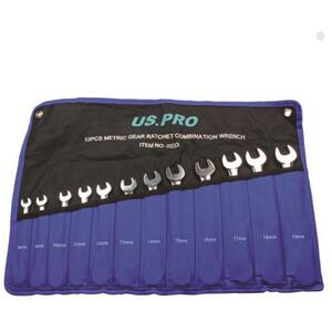 US PRO 12pc Metric Gear Ratchet Combination Spanner Wrench Set 8-19mm 2233 - Silver by US PRO