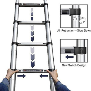 2.6M Telescopic Stainless Steel Extension Ladder - Stainless steel by Dyzi