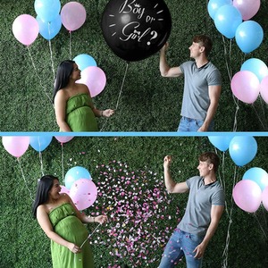Gender Reveal 36 Inch Balloon with Pink and Blue Confetti - Black by DS Living