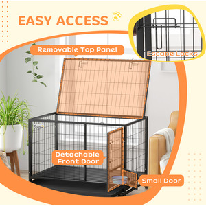 PawHut Heavy Duty Dog Crate on Wheels with Bowl Holder - Black / 74cm by PawHut