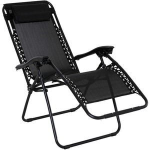 Set of 2 Heavy Duty Zero Gravity Sun Lounger Foldable Chairs - Black by Faboer