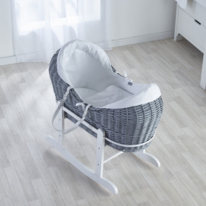 White Waffle Grey Pod Moses Basket with Little Gem Rocking Stand - White by Kinder Valley