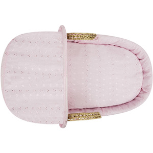 Broderie Anglaise Pink Moses Basket with Natural Opal Folding Stand by Kinder Valley