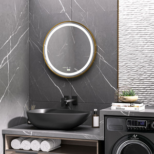 kleankin Round LED Bathroom Mirror Dimmable Wall-Mounted with 3 Light Colours - Gold by kleankin