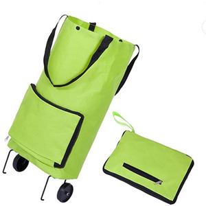 Foldable Travel or Shopping Bag with Wheels - Yellow