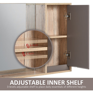 HOMCOM Wall Mounting Bathroom Cabinet Mirror - Grey & Oak Brown by HOMCOM