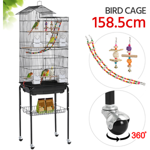 Rolling Metal Bird Cage with Detachable Stand - Black by Yaheetech