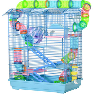 Pawhut 5 Tier Small Animal Cage with Exercise Wheels - Blue by Pawhut