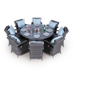 Arizona Fire Pit Round Rattan Patio Dining Set - Grey / 8 by Giardino