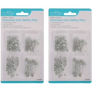 Steel Safety Pins - Assorted Sizes - Silver / 200 by Ashley