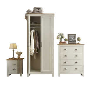 Lancaster 3 Piece Bedroom Set - Wardrobe, Chest of Drawers, Bedside - Cream by GFW