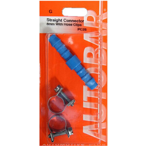 Autobar Straight Connector with Hose Clips - Blue / 8mm by Autobar