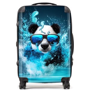 Panda With Glasses Splashart Water Suitcase - Blue / 80l by Warren Reed - Designer