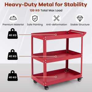 3-Tier Rolling Tool Cart - Red by Costway