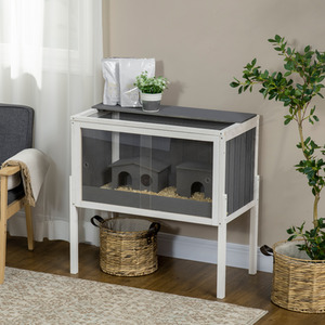 PawHut Wooden Hamster Cage for Dwarf Hamsters, Gerbils, Rutin Chicken - Grey by PawHut