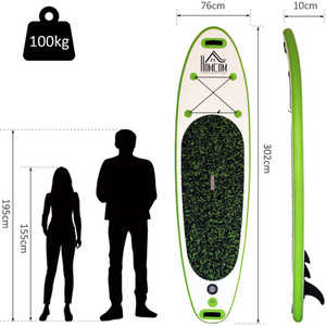 HOMCOM Inflatable Paddle Board Plastic - White, Green by HOMCOM