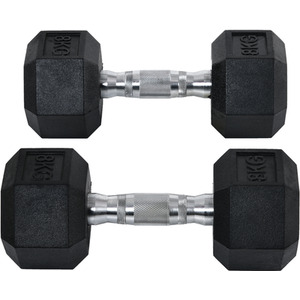 HOMCOM Hex Dumbbell Rubber Weights Sets - Black-2x8kg / 16.2kg by HOMCOM