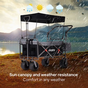 Folding Handcart with Roof, Luxury Handcart - Black by Arebos