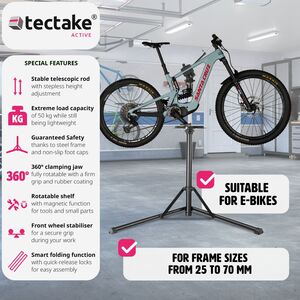 Bike Repair Stand Jan - Folding, Height-Adjustable, Suitable For E-Bikes - Grey & Black by tectake