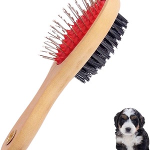 Wooden Double Sided Dog Brush for Grooming - Red