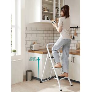 SONGMICS 3-Step Folding Ladder with Safety Lock - White by SONGMICS