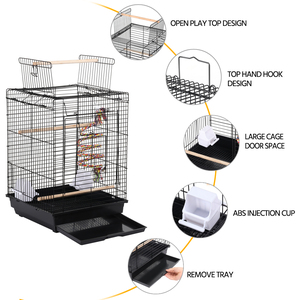 Travel Bird Cage with Open Play Top - Black by Yaheetech