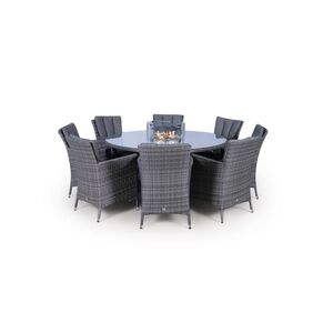Savannah Fire Pit Round Rattan Patio Dining Set - Grey / 8 by Giardino