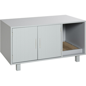 HOMCOM Wooden Cat Litter Box Enclosure House - Grey by HOMCOM