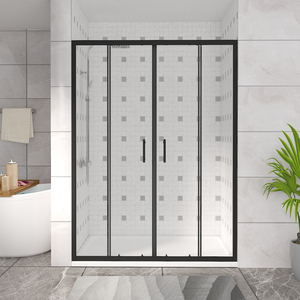 Sliding Double Shower Enclosure Wetroom Shower Screen Door - Matte Black / 150cm