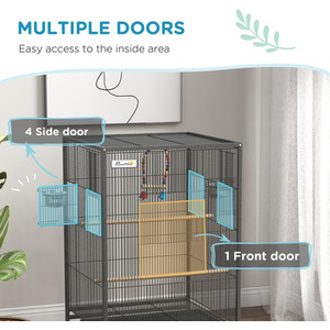 PawHut Bird Cage with Rolling Stand, 48 x 46 x 74cm - Grey by PawHut