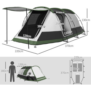 Outsunny 3-4 Man Camping Tent with Bedroom, Living Room and Porch by Outsunny