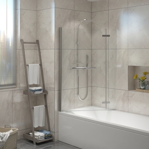 Square Bath Shower Screen Bifold Panel Pivot Screen with Towel Rail - Chrome