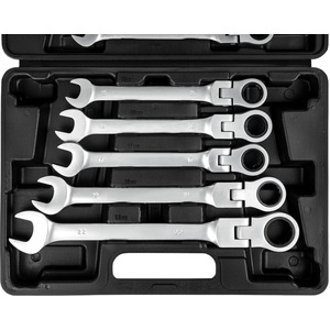 Spanner Set - 12-Piece, Combination Spanner with Flexible Ratchet Joint Heads - Black by tectake