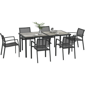 Outsunny 7 Pieces Patio Dining Set with 6 Stackable Chairs for Poolside - Grey by Outsunny