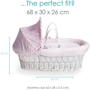 Dimple White Wicker Moses Basket - Pink by Clair de Lune