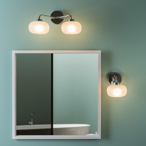 Pair of - Amaia IP44 Bathroom Wall Lights with Ribbed Glass Shades - Silver by ValueLights
