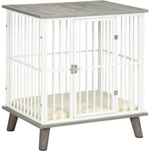 PawHut Dog Crate Furniture Pet Kennel with Cushion - Grey / 64.5cm by PawHut